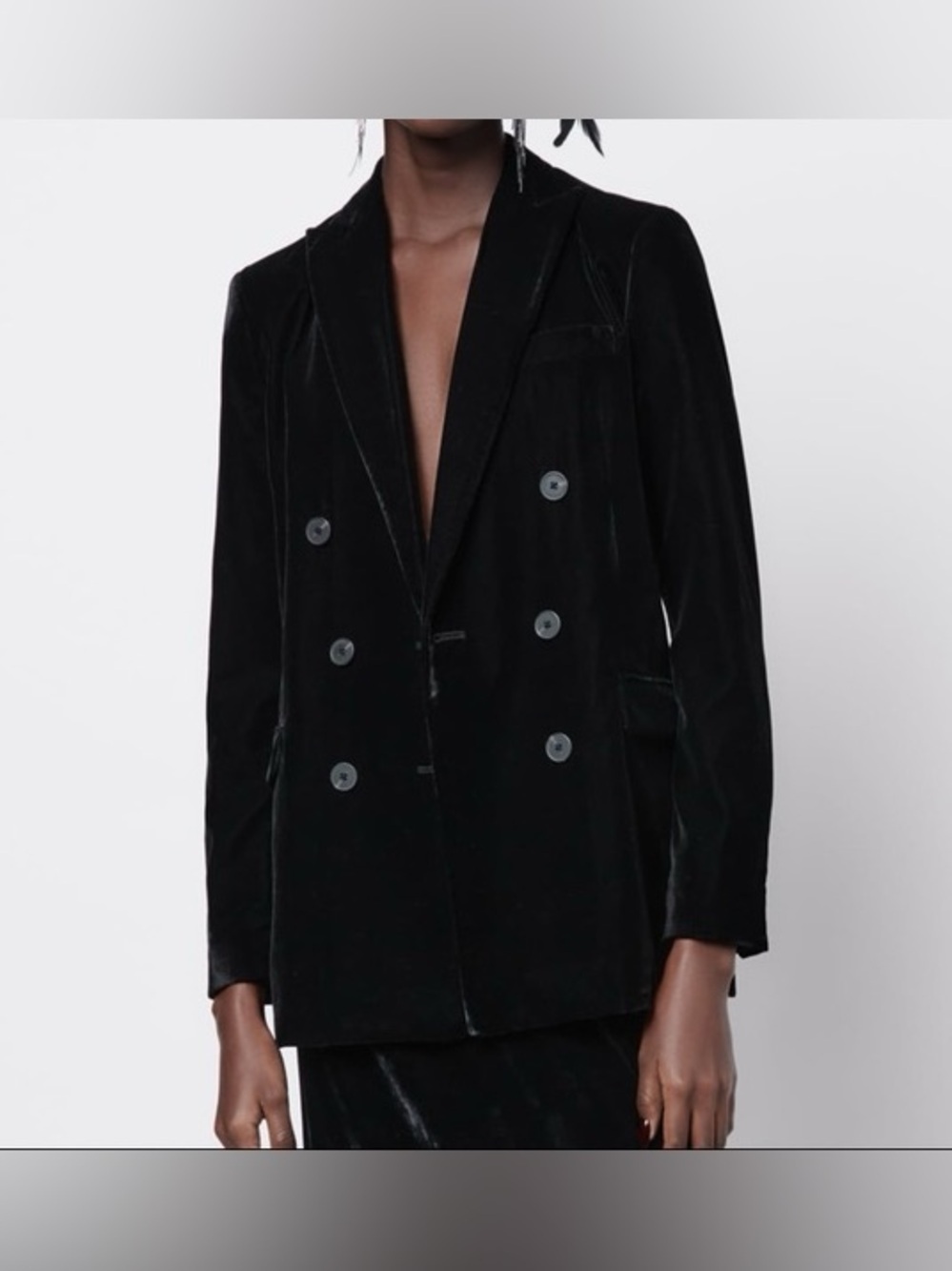 Zara Double-Breasted Velvet Blazer Black Sz Small